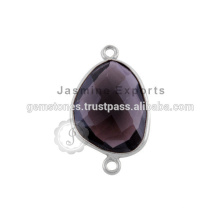 925 Sterling Silver Gemstone Jóias Smoky Quartz Bezel Connectors Sterling Silver Bezel Conector